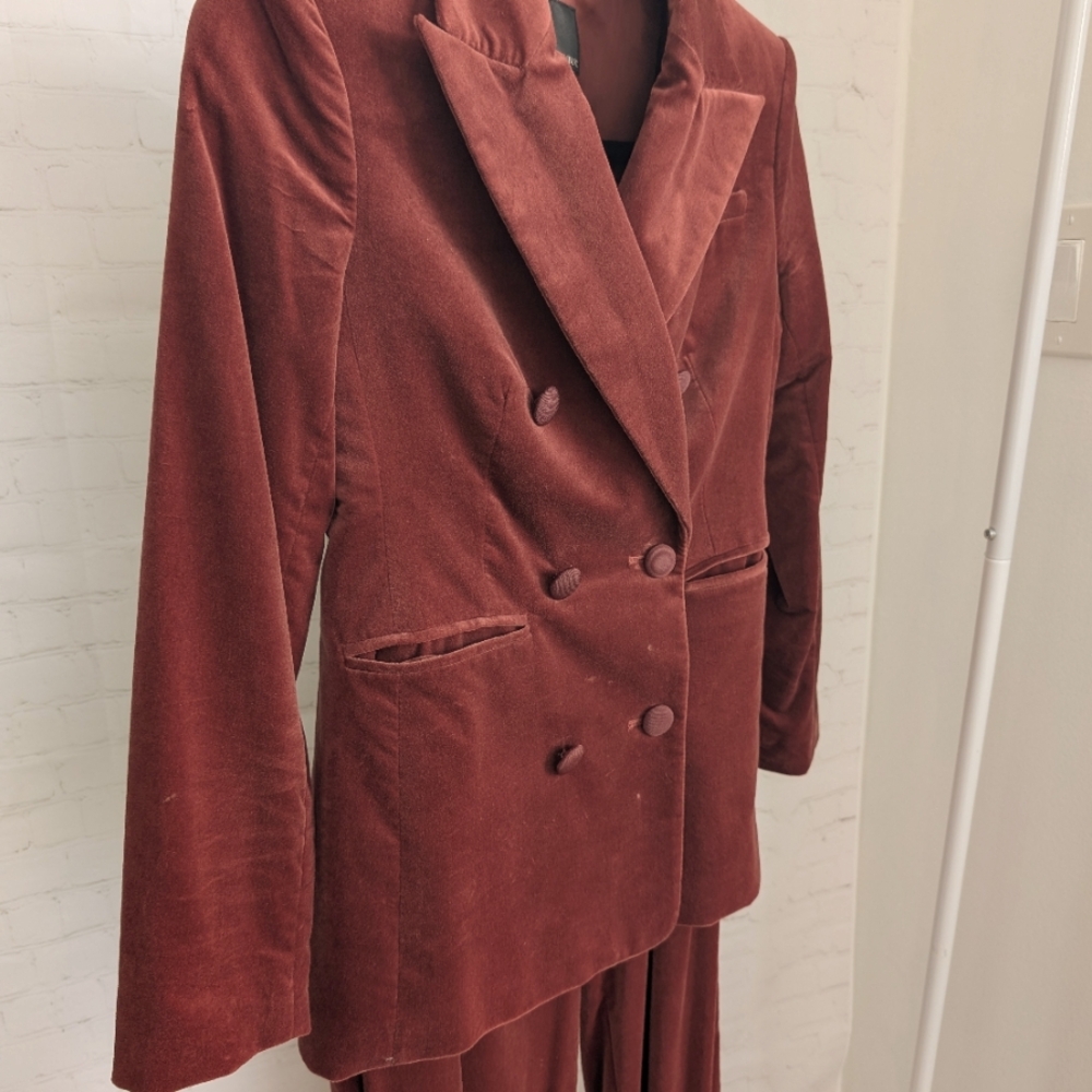 Women's Velvet Double-Breasted Jacket - Rust Petite